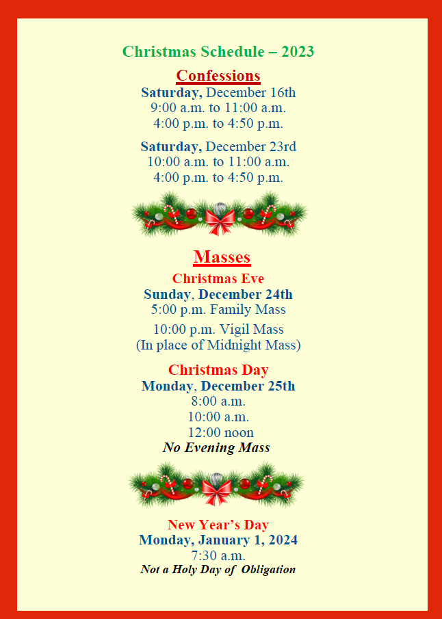 Christmas Schedule 2023